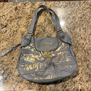 Vintage Ed Hardy Christian Audigier Gray & Gold Tiger Shoulder Bag Purse